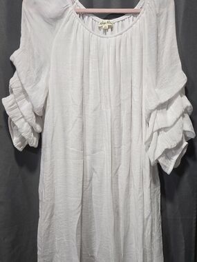 Indigo Rose White Ruffle-Sleeve Mini Dress